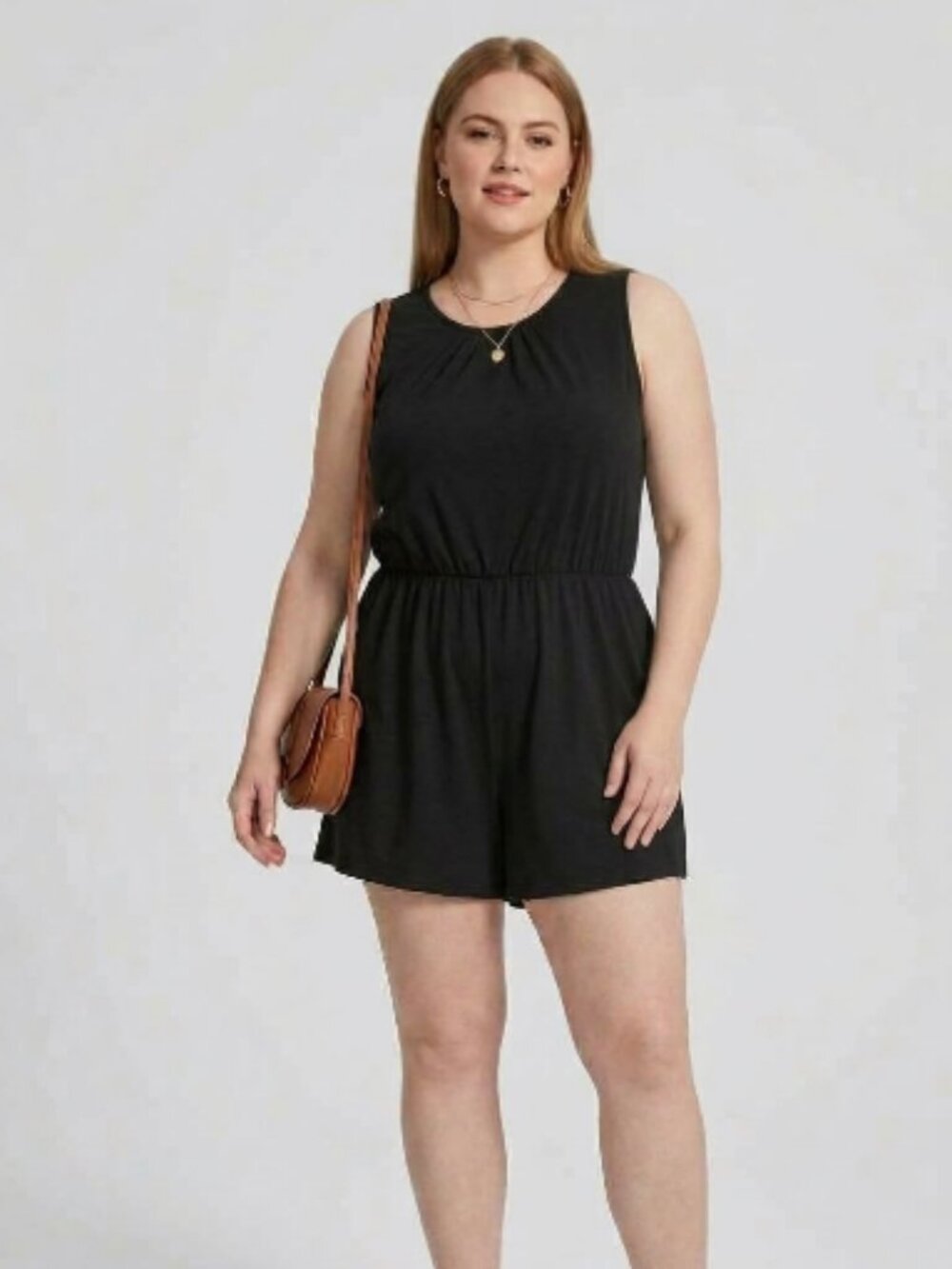 Women's Chic Black Romper With Elastic Waist Summer Essential Trendy Sz 0XL